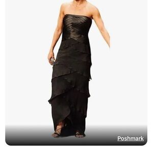Tadashi Shoji Dress Black Strapless Silk Gown with layered design…